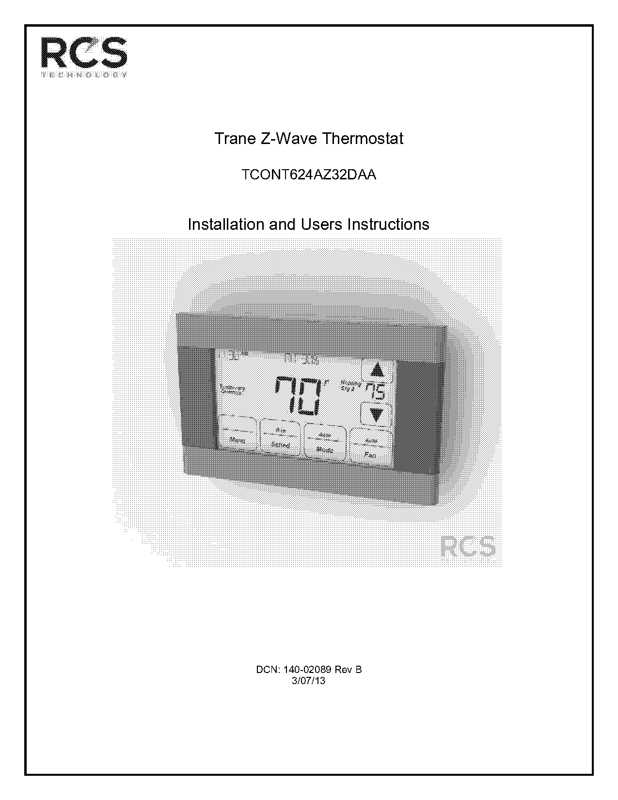 trane z wave thermostat manual