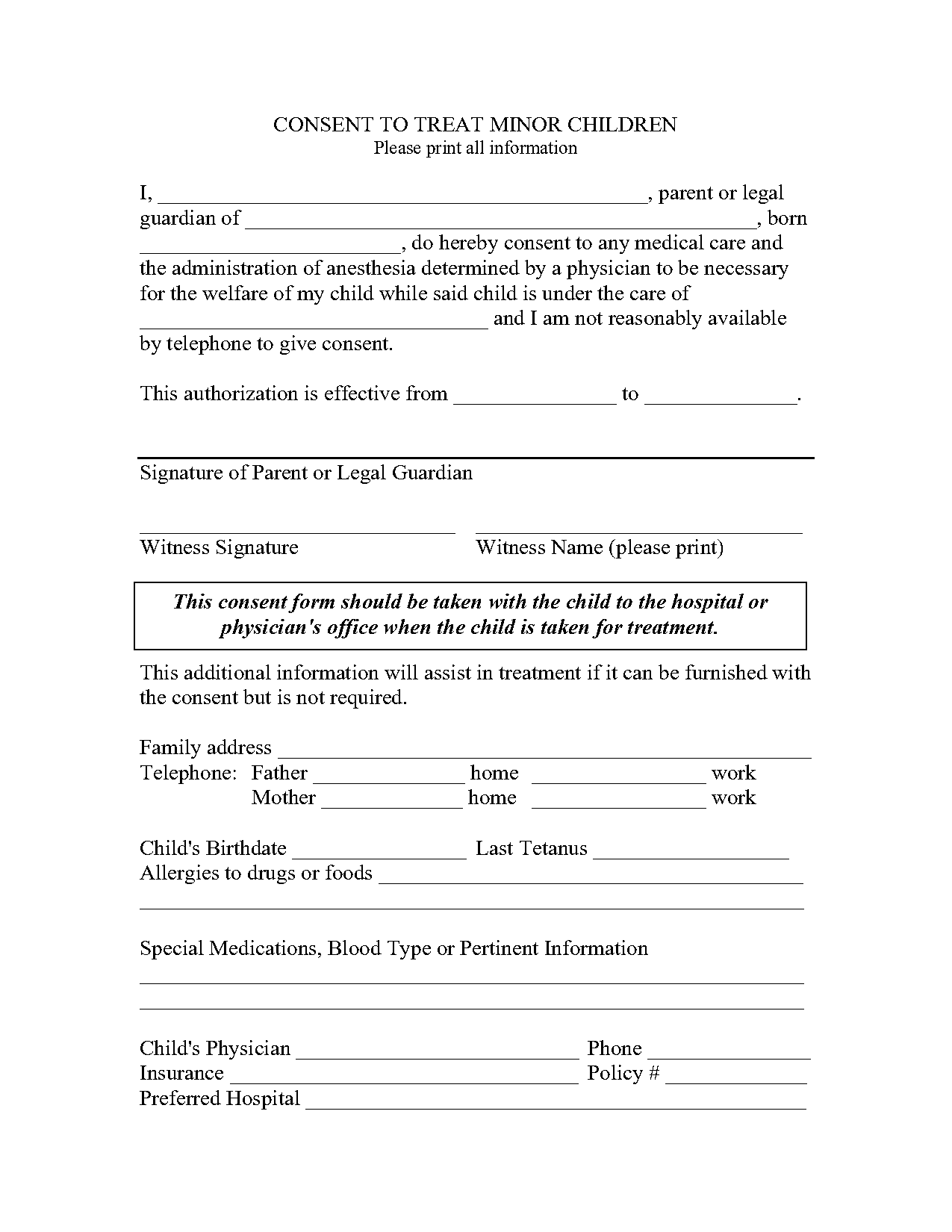 printable parent consent form